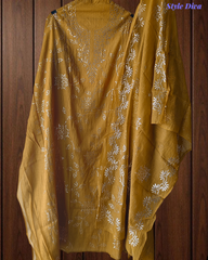 Exclusive Mul Chanderi Un-Stitched Suit Featuring Elegant Mukesh Embellishment