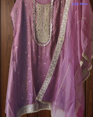 Luxury Shimmer Tissue Kurta Set with Pearl–Mirror Embellishment