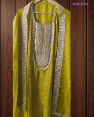 Luxury Shimmer Tissue Kurta Set with Pearl–Mirror Embellishment