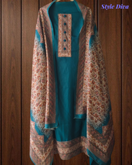 Winter Wear- Elegant Pashmina Winter Suit Set with Printed Neck & Daman Accents