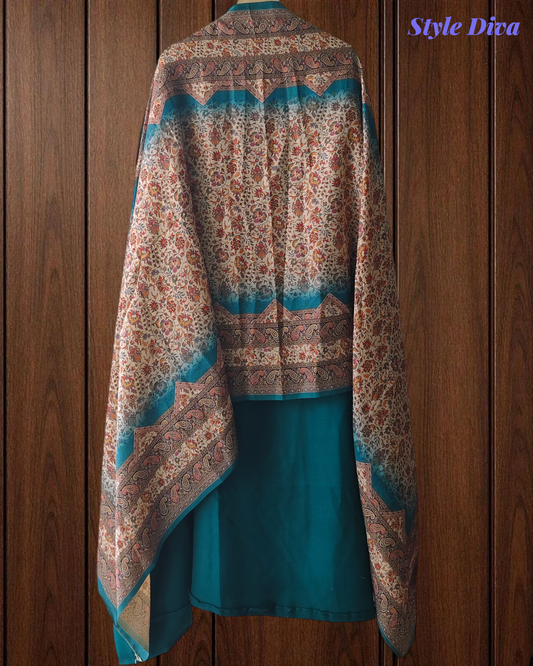 Winter Wear- Elegant Pashmina Winter Suit Set with Printed Neck & Daman Accents