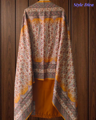 Winter Wear- Elegant Pashmina Winter Suit Set with Printed Neck & Daman Accents