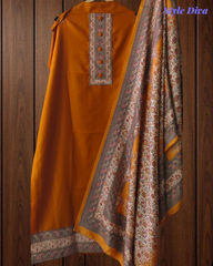 Winter Wear- Elegant Pashmina Winter Suit Set with Printed Neck & Daman Accents