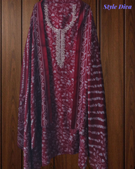 Winter Wear- Elegant Pashmina Floral Printed Winter Suit with Embroidered Neck