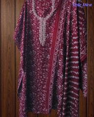 Winter Wear- Elegant Pashmina Floral Printed Winter Suit with Embroidered Neck