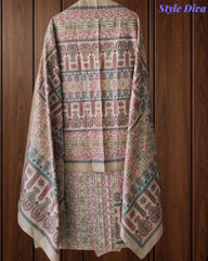 ( Light Green)Winter Wear- Elegant Self Embroidery Pashmina Floral Printed Winter Suit Set