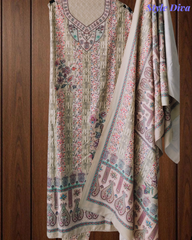 ( Light Green)Winter Wear- Elegant Self Embroidery Pashmina Floral Printed Winter Suit Set