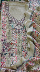 ( Light Green)Winter Wear- Elegant Self Embroidery Pashmina Floral Printed Winter Suit Set