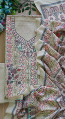( Light Green)Winter Wear- Elegant Self Embroidery Pashmina Floral Printed Winter Suit Set