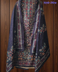 Winter Wear-Elegant Pashmina Floral Kantha Work Winter Suit Set