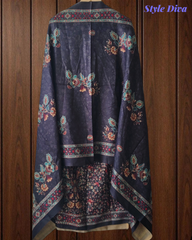 Winter Wear-Elegant Pashmina Floral Kantha Work Winter Suit Set