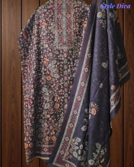 Winter Wear-Elegant Pashmina Floral Kantha Work Winter Suit Set