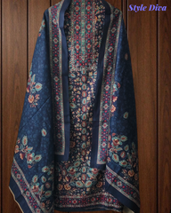 Winter Wear-Elegant Pashmina Floral Kantha Work Winter Suit Set