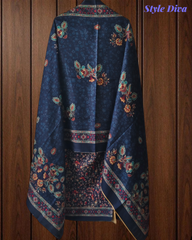 Winter Wear-Elegant Pashmina Floral Kantha Work Winter Suit Set
