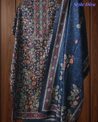 Winter Wear-Elegant Pashmina Floral Kantha Work Winter Suit Set