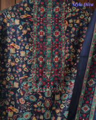 Winter Wear-Elegant Pashmina Floral Kantha Work Winter Suit Set