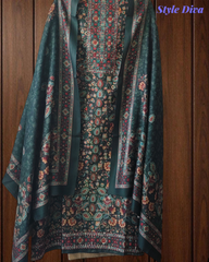 Winter Wear-Elegant Pashmina Floral Kantha Work Winter Suit Set