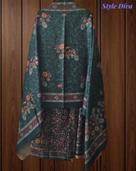 Winter Wear-Elegant Pashmina Floral Kantha Work Winter Suit Set
