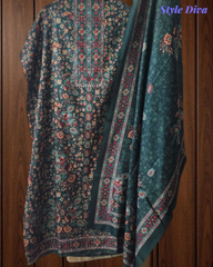 Winter Wear-Elegant Pashmina Floral Kantha Work Winter Suit Set