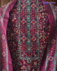 Winter Wear-Elegant Pashmina Floral Kantha Work Winter Suit Set