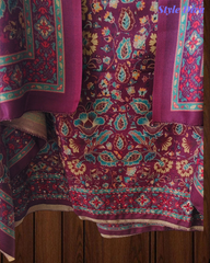 Winter Wear-Elegant Pashmina Floral Kantha Work Winter Suit Set