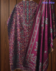 Winter Wear-Elegant Pashmina Floral Kantha Work Winter Suit Set