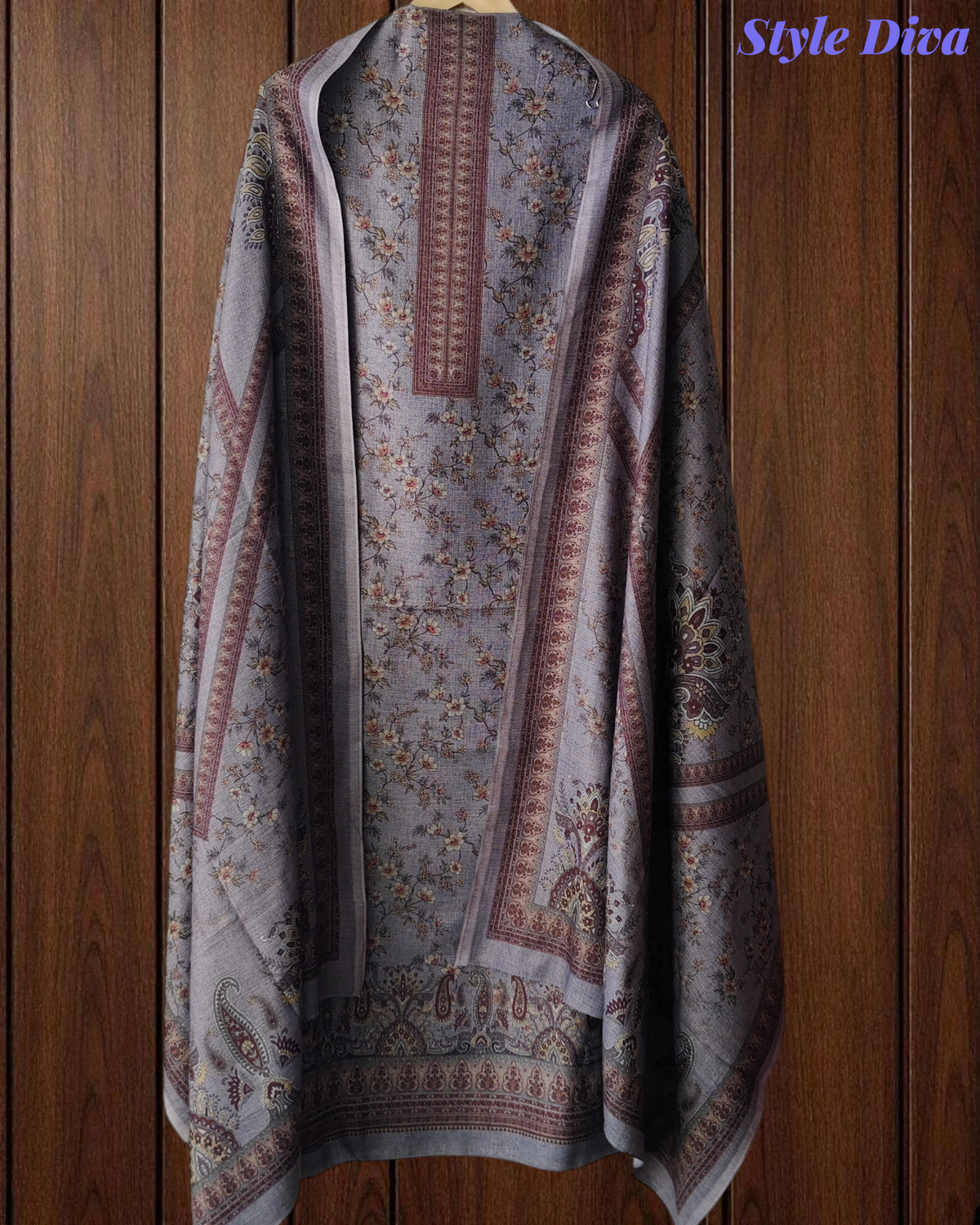 Winter Wear-Graceful Floral Pashmina Digital Print Un-Stitched Winter Suit