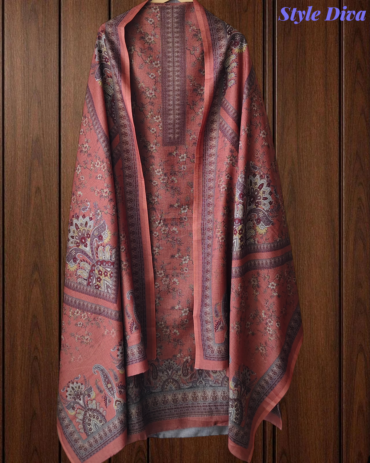 Winter Wear-Graceful Floral Pashmina Digital Print Un-Stitched Winter Suit