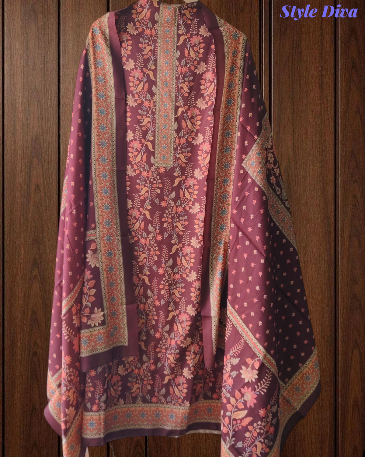 Winter Wear-Stunning Floral Pashmina Digital Print Un-Stitched Winter Suit Set