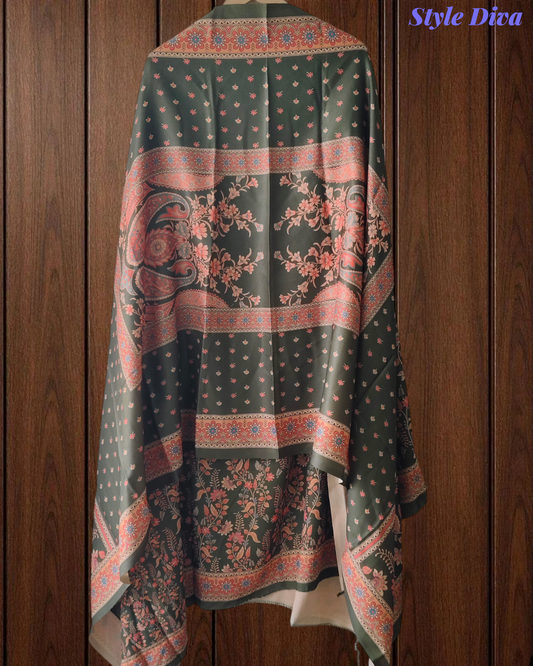 Winter Wear-Stunning Floral Pashmina Digital Print Un-Stitched Winter Suit Set