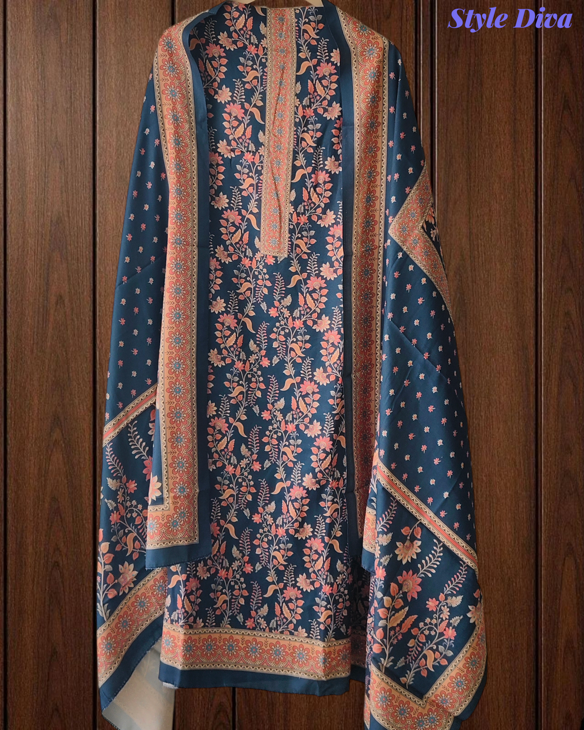 Winter Wear-Stunning Floral Pashmina Digital Print Un-Stitched Winter Suit Set