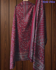 (Maroon)Winter Wear-Graceful Floral Pashmina Digital Print Un-Stitched Winter Suit