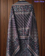 (Black)Winter Wear-Graceful Floral Pashmina Digital Print Un-Stitched Winter Suit