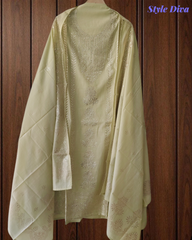 Premium Mul Chanderi Un-Stitched Suit with Rich Mukesh Embellishment
