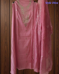 Graceful Mul Chanderi Suit with Pita & Mukesh Handwork