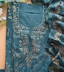 Exclusive Mul Chanderi Un-Stitched Suit Featuring Elegant Mukesh Embellishment
