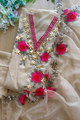 Designer Shimmer Tissue Suit with 3D Gotta Work for Festive Wear