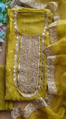 Luxury Shimmer Tissue Kurta Set with Pearl–Mirror Embellishment