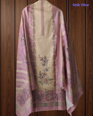 (Pink)Winter Wear- Elegant Self Embroidery Pashmina Floral Printed Winter Suit Set