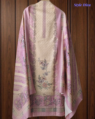 (Pink)Winter Wear- Elegant Self Embroidery Pashmina Floral Printed Winter Suit Set