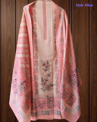 (Peach)Winter Wear- Elegant Self Embroidery Pashmina Floral Printed Winter Suit Set
