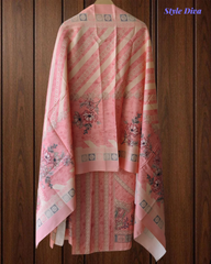 (Peach)Winter Wear- Elegant Self Embroidery Pashmina Floral Printed Winter Suit Set