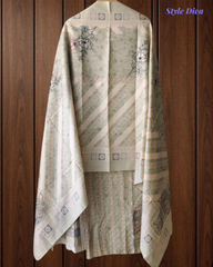 (Biege)Winter Wear- Elegant Self Embroidery Pashmina Floral Printed Winter Suit Set