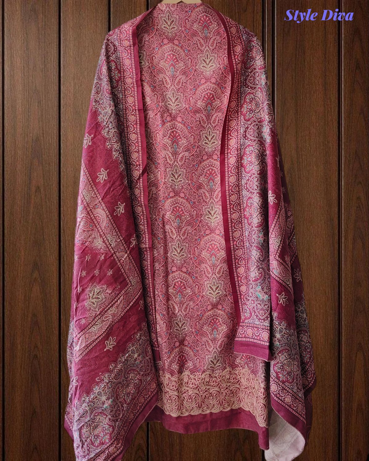 Winter Wear- Elegant Floral Pashmina Suit with Embroidered Daman Un-Stitched Suit