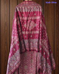Winter Wear- Elegant Floral Pashmina Suit with Embroidered Daman Un-Stitched Suit