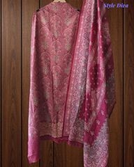 Winter Wear- Elegant Floral Pashmina Suit with Embroidered Daman Un-Stitched Suit