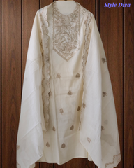 Graceful Modal Kurta Suit with Aari Work & Scalloped Organza Dupatta