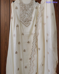 Graceful Modal Kurta Suit with Aari Work & Scalloped Organza Dupatta