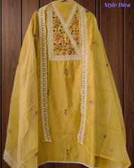 Graceful Modal Kurta Suit with Aari Work & Scalloped Organza Dupatta