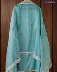 Graceful Modal Kurta Suit with Aari Work & Scalloped Organza Dupatta